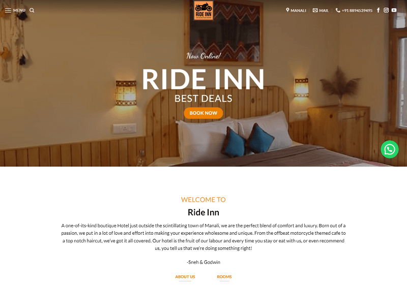 Rideinn hotel website
