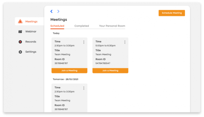 Meeting app dashboard